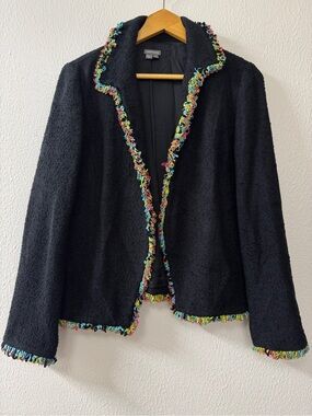 Anthracite Black Blazer with Multicolor Fringe Trim